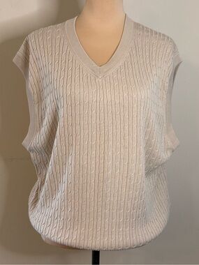 Icon Collection silk blend cable knit beige sleeveless sweater quiet luxury SZ M